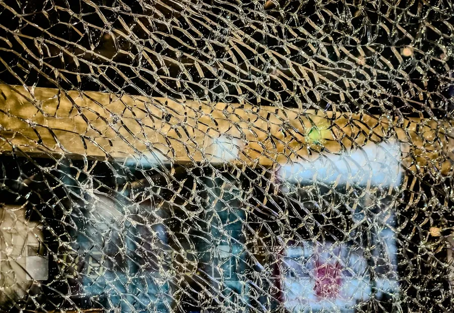 Shattered commercial safety glass before board-up